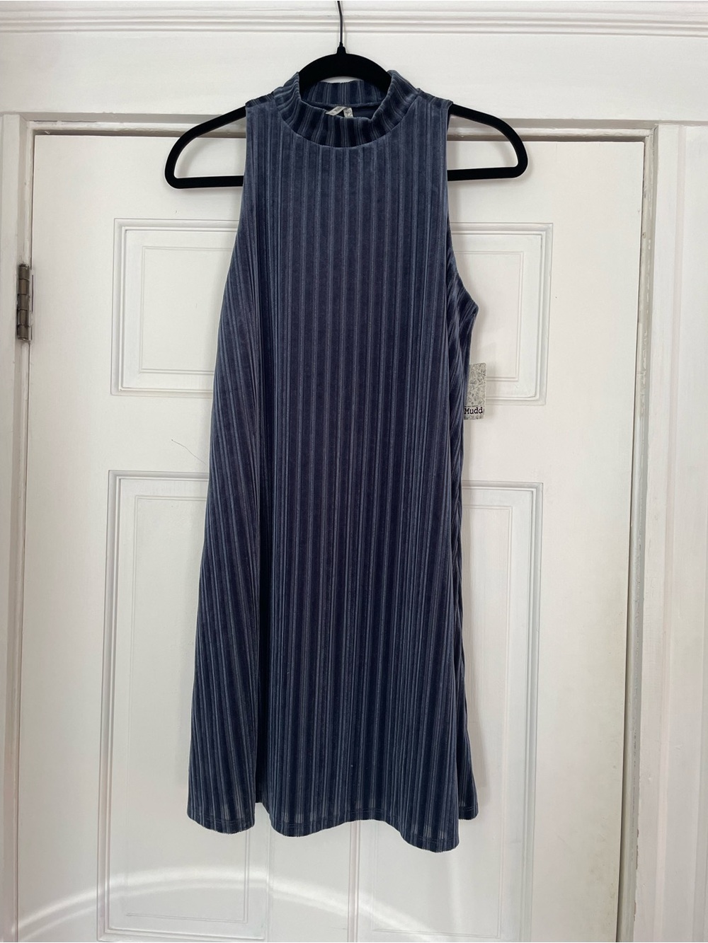 NWT MUDD Sleeveless Velvet Mock-Neck Dress in Slate Blue Size M